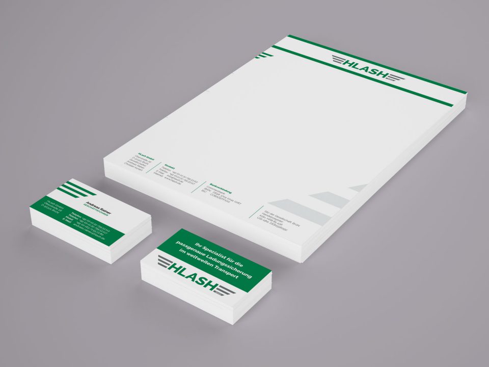Corporate Design Beispiel HLash Briefbogen und Visitenkarte