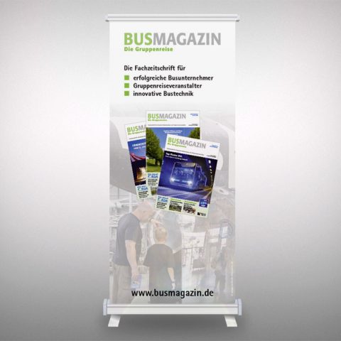 busmagazin Roll-up vom Kirschbaum Verlag Beispiel Messeausstattung